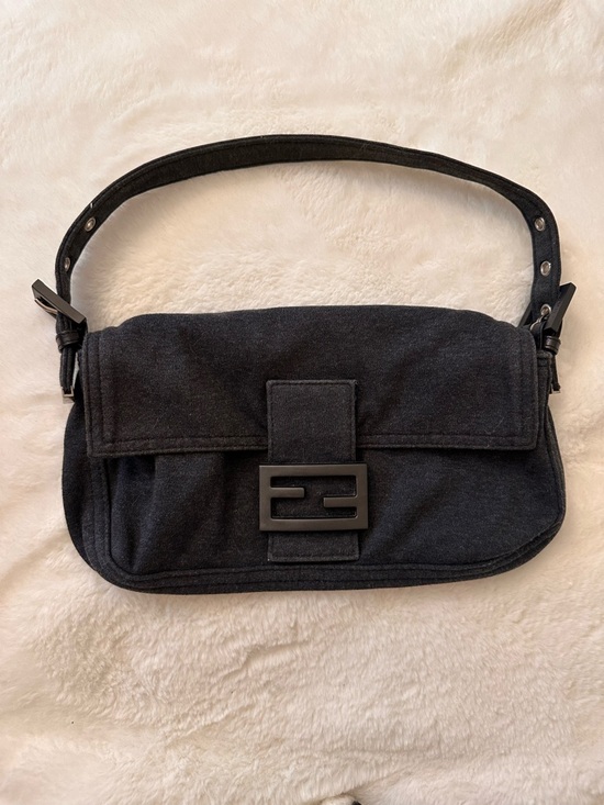 Fendi Handbags - Fendi Baguette Charcoal Grey Cloth Shoulder Bag